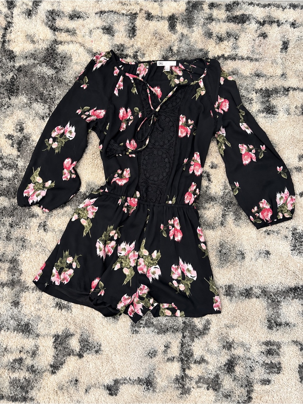 DR2 Black Romper with Pink Floral Print